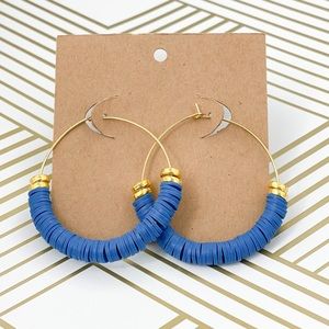 Gold earrings blue clay beaded hoops
